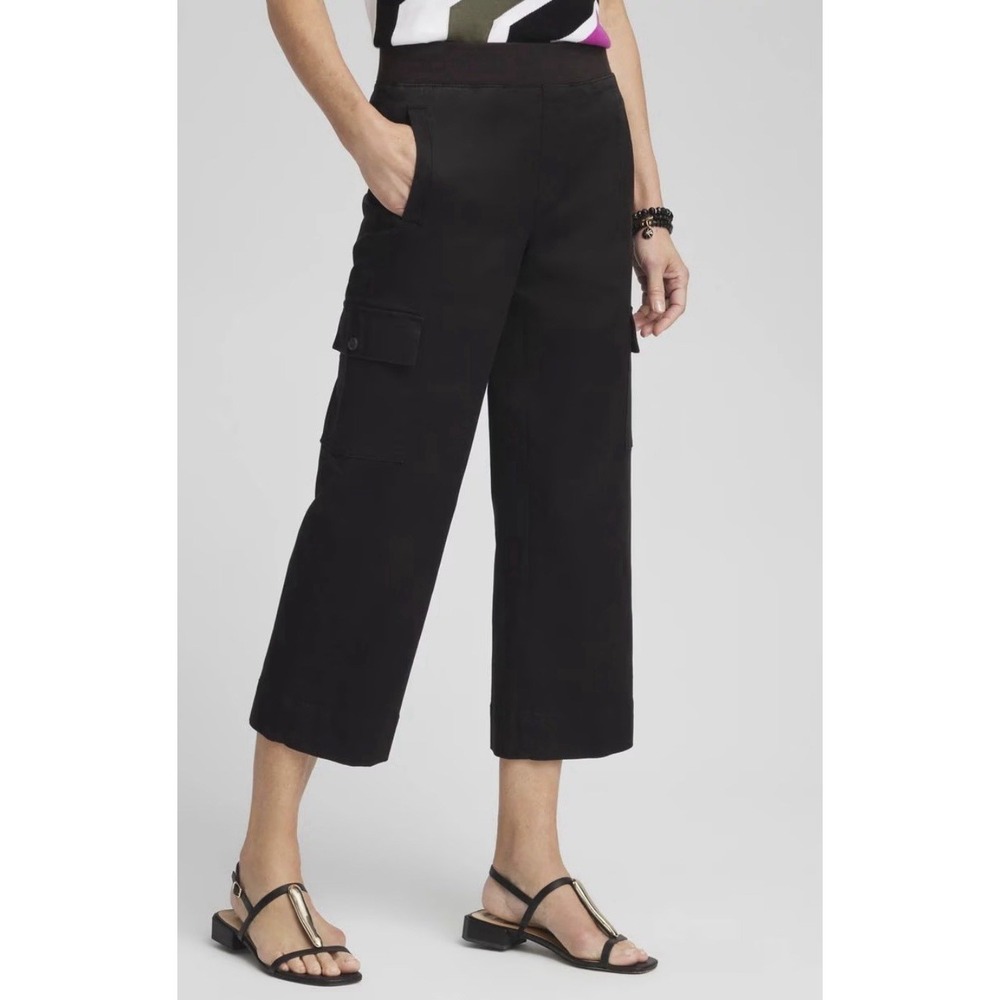 Chico's Cargo Cropped Pants Black Wide Hem Utility Gorpcore Size 3 (US 16) NEW